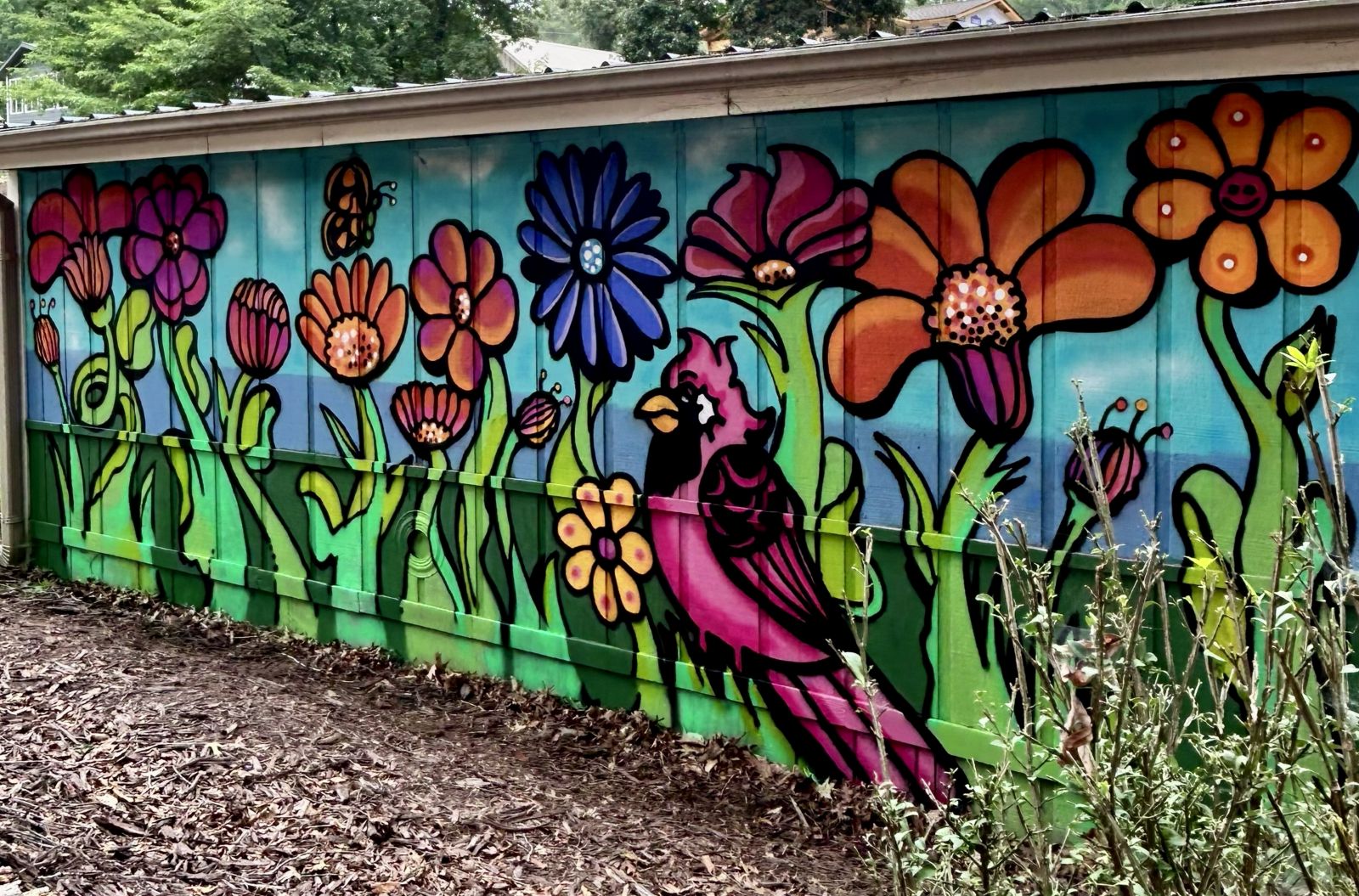 Cardinal Flower mural, boat house, South Carolina