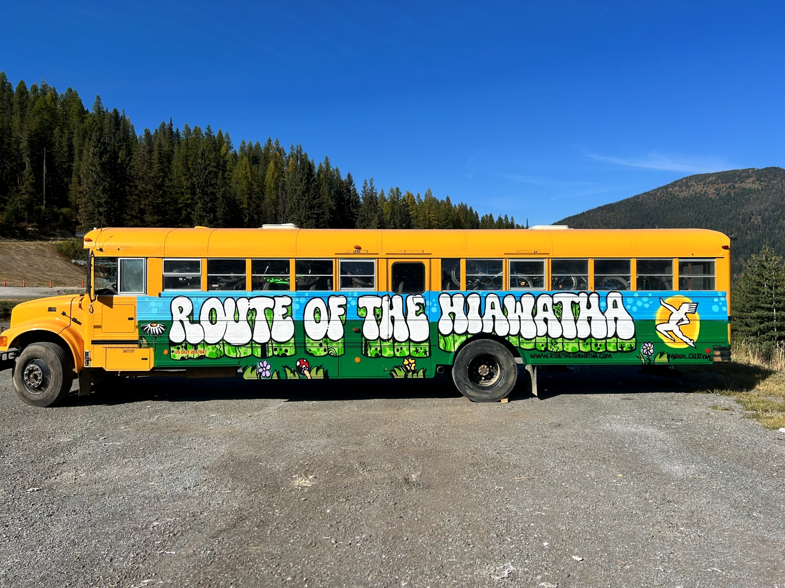 Shuttle bus mural, Route of Hiawatha, Lookout Pass, ID