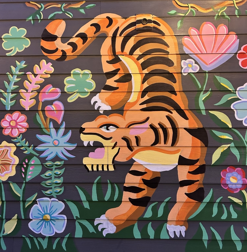 Tiger garden mural, guest house, Coeur d’Alene, ID